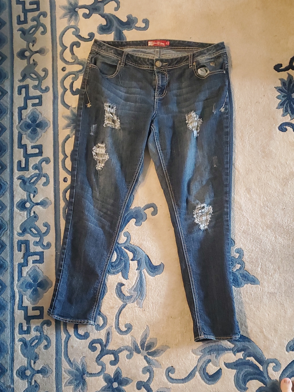 Apple Bottom Jeans- Gold Mesh rips